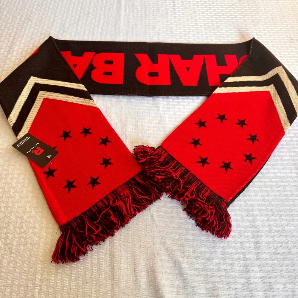 Ruffneck CHAR BAR KC Scarf Black Red‎ Fringe Soccer-Style Acrylic NWT